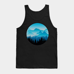 Vintage Blue Mountain and Forest Scene Silhouette Tank Top
